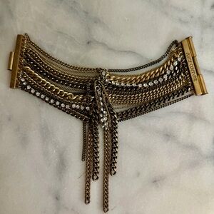 Juicy Couture Gold-Tone Layered Chain Statement Cuff Bracelet with Rhinestones